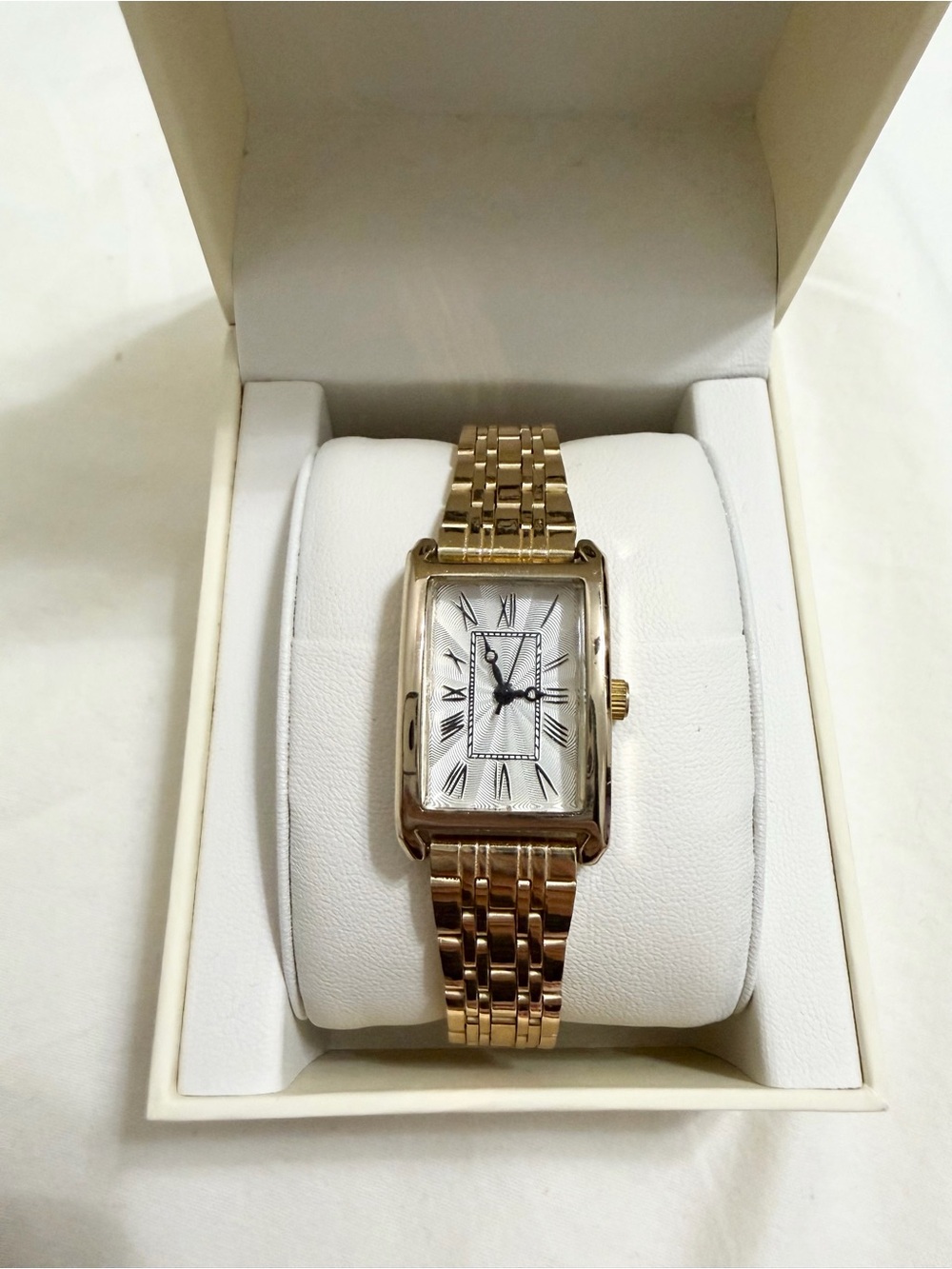 Gold-Tone Roman Numeral Rectangular Bracelet Watch